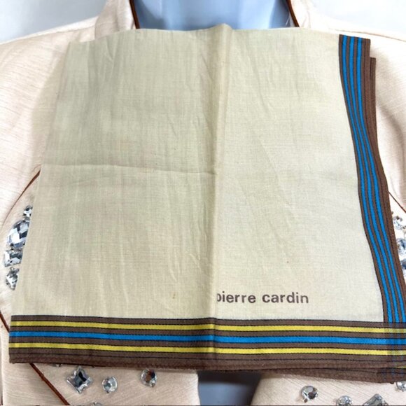 ew  set of 2 Pierre Cardin  handkerchiefs cotton 18" olive brown stripe (65 - Picture 9 of 9